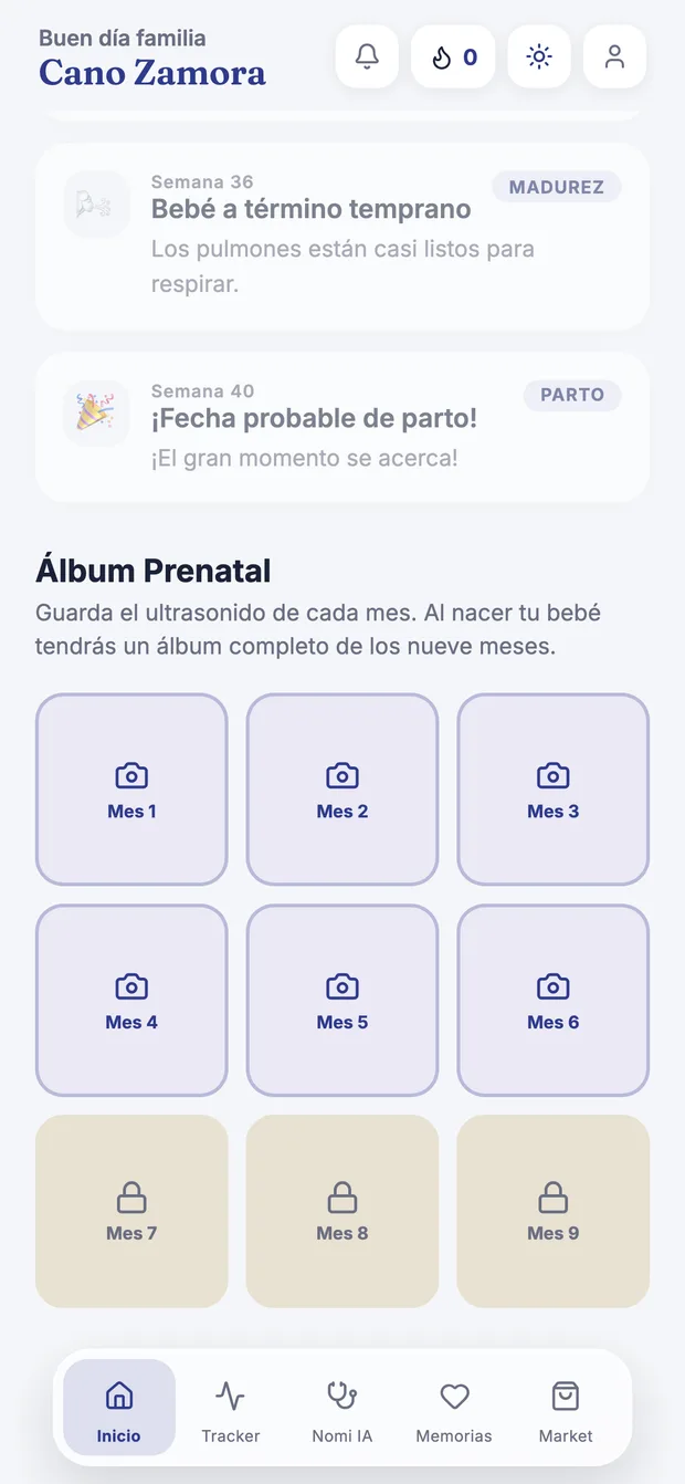 Álbum Prenatal de Kangu con los meses del embarazo, los primeros abiertos y los últimos con candado.